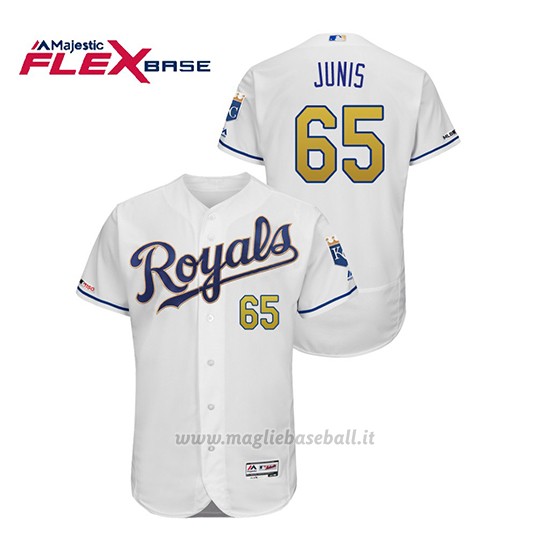 Maglia Baseball Uomo Kansas City Royals Jakob Junis 150th Aniversario Patch Flex Base Bianco2